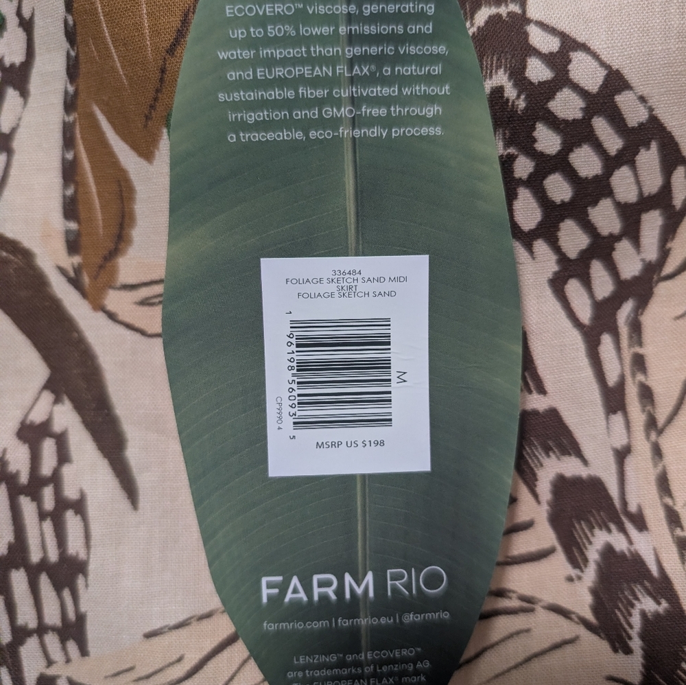 FARM RIO SAND FOLIAGE SKETCH MIDI SKIRT MEDIUM NEW NWT - Picture 9 of 15